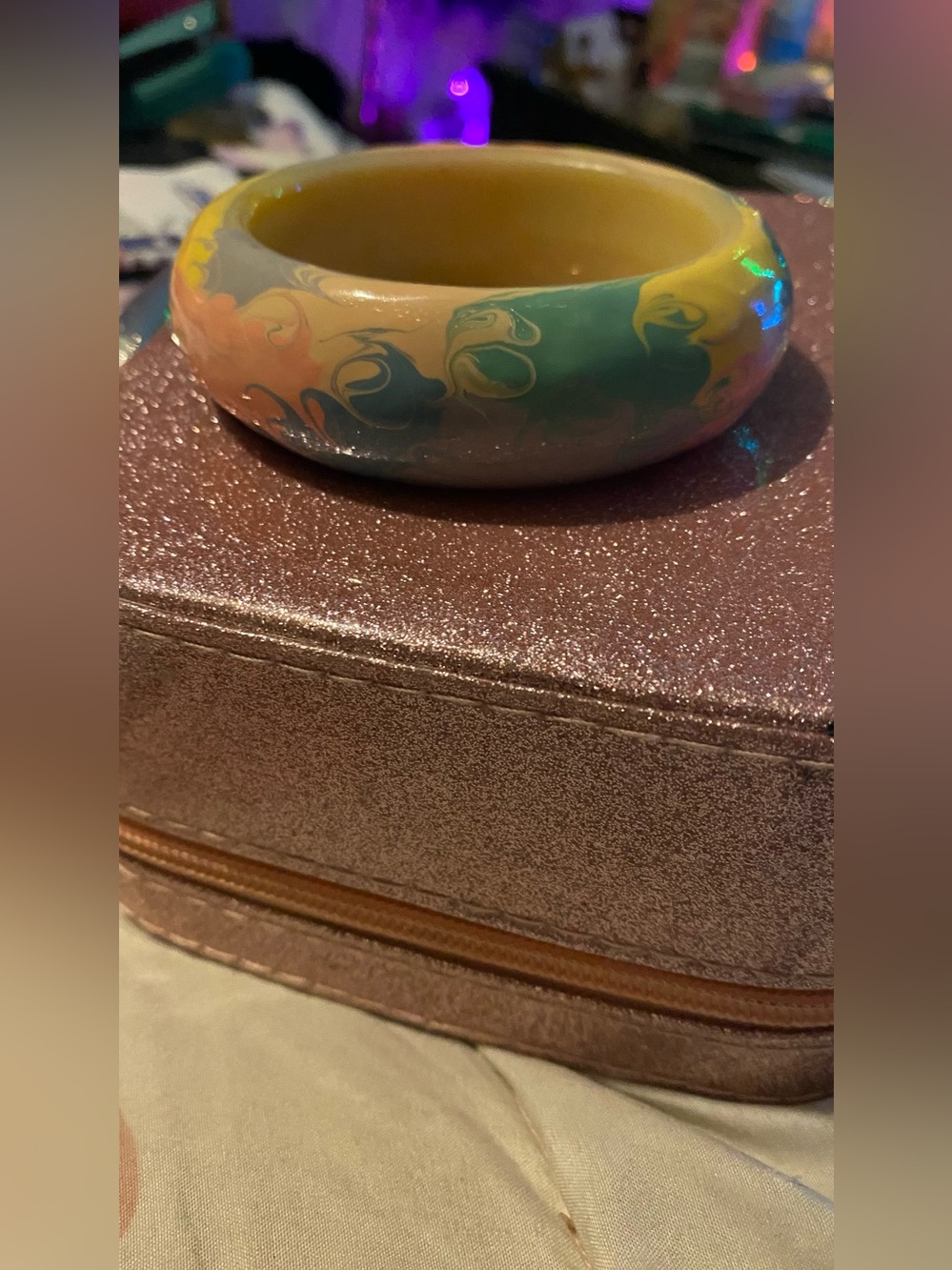 Marbled Resin Bangle Bracelet in Yellow, Teal & Peach